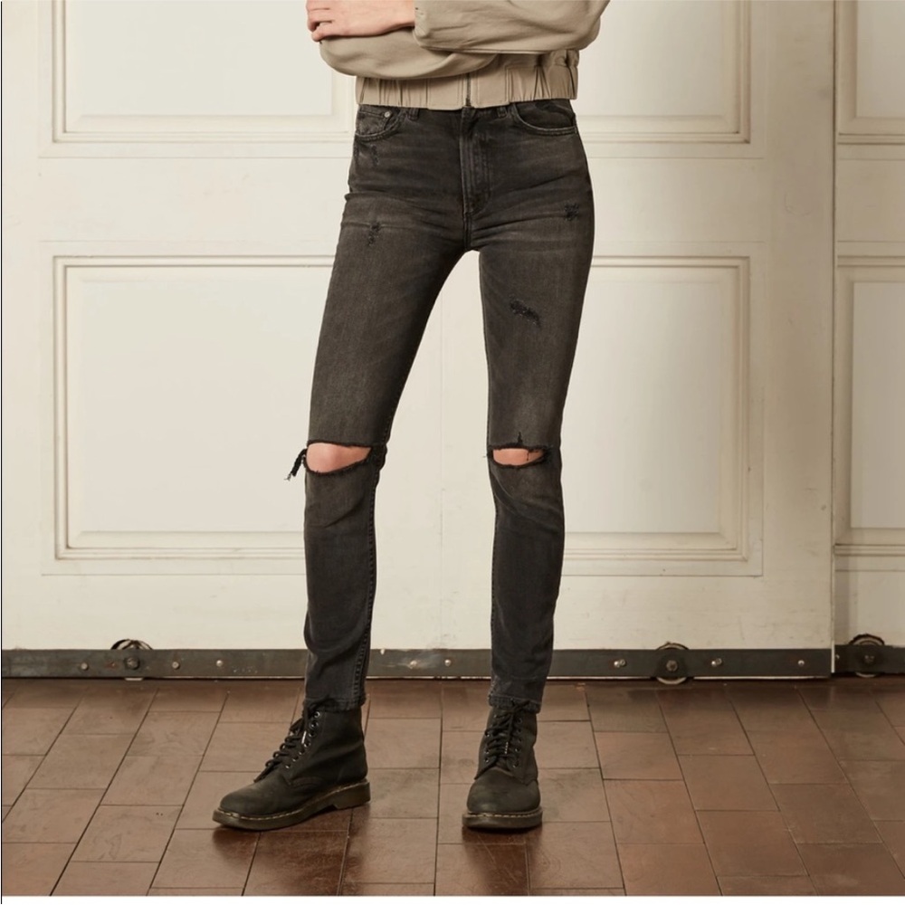 BOYISH Zachary Touch Of Evil Wash Distressed Black Denim Jeans Size 28